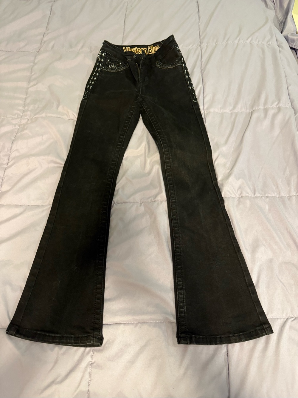 Western Blue Black Embellished Flare Jeans Size 7